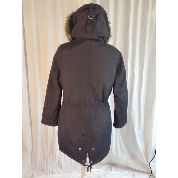 Steve Madden Parka Black Faux Fur Trim And Lining Removable Hood Sz M Penny Lane - Picture 4 of 16
